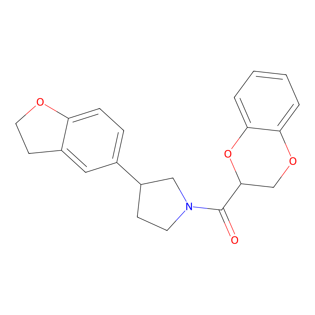 1-(2,3-Dihydro-1,4-benzodioxine-2-carbonyl)-3-(2,3-dihydro-1-benzofuran-5-yl)pyrrolidine molecular structure, CAS 2097920-03-9