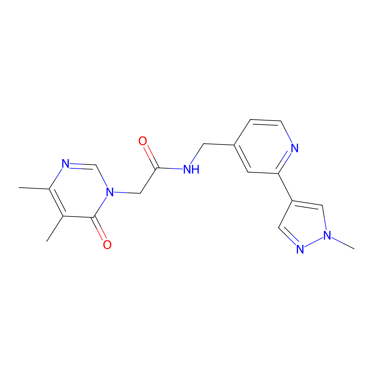 2-(4,5-dimethyl-6-oxo-1,6-dihydropyrimidin-1-yl)-N-{[2-(1-methyl-1H-pyrazol-4-yl)pyridin-4-yl]methyl}acetamide molecular structure, CAS 2097920-14-2