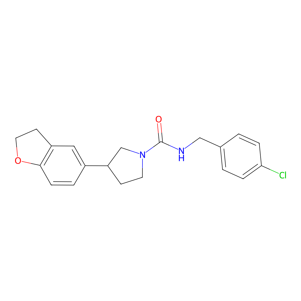 N-[(4-chlorophenyl)methyl]-3-(2,3-dihydro-1-benzofuran-5-yl)pyrrolidine-1-carboxamide molecular structure, CAS 2097920-16-4