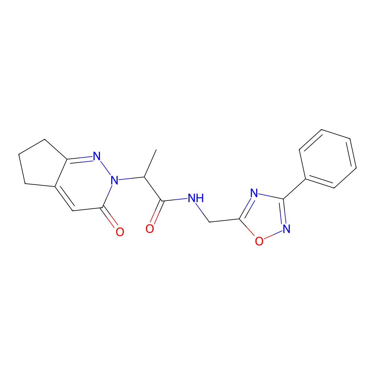 2-(3-oxo-3,5,6,7-tetrahydro-2H-cyclopenta[c]pyridazin-2-yl)-N-((3-phenyl-1,2,4-oxadiazol-5-yl)methyl)propanamide molecular structure, CAS 2097920-21-1