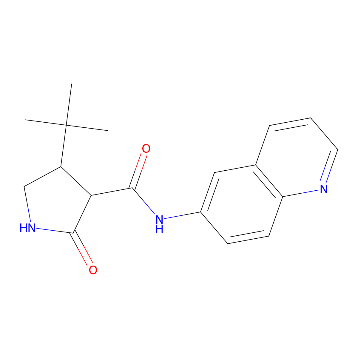 4-tert-butyl-2-oxo-N-(quinolin-6-yl)pyrrolidine-3-carboxamide molecular structure, CAS 2097920-22-2