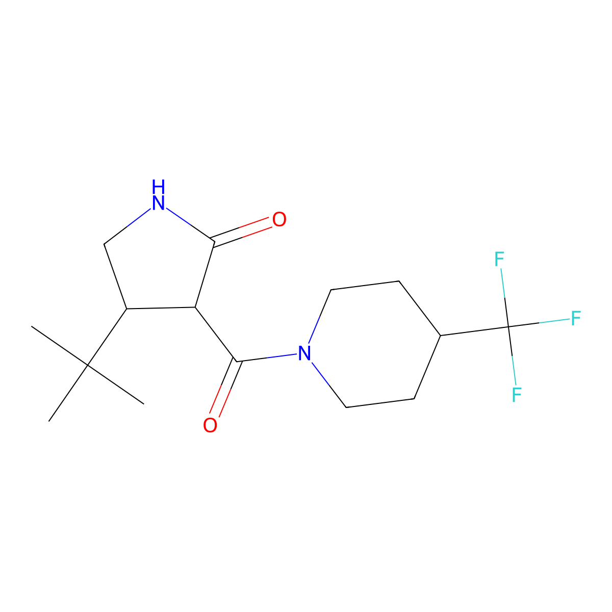 4-Tert-butyl-3-[4-(trifluoromethyl)piperidine-1-carbonyl]pyrrolidin-2-one molecular structure, CAS 2097920-28-8