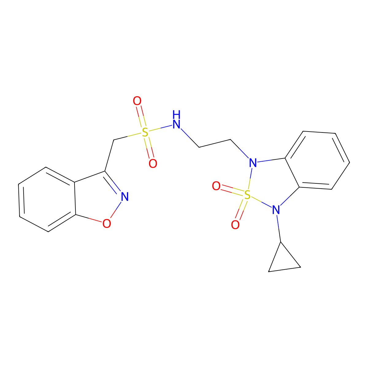 1-(1,2-benzoxazol-3-yl)-N-[2-(3-cyclopropyl-2,2-dioxo-1,3-dihydro-2lambda6,1,3-benzothiadiazol-1-yl)ethyl]methanesulfonamide molecular structure, CAS 2097920-29-9