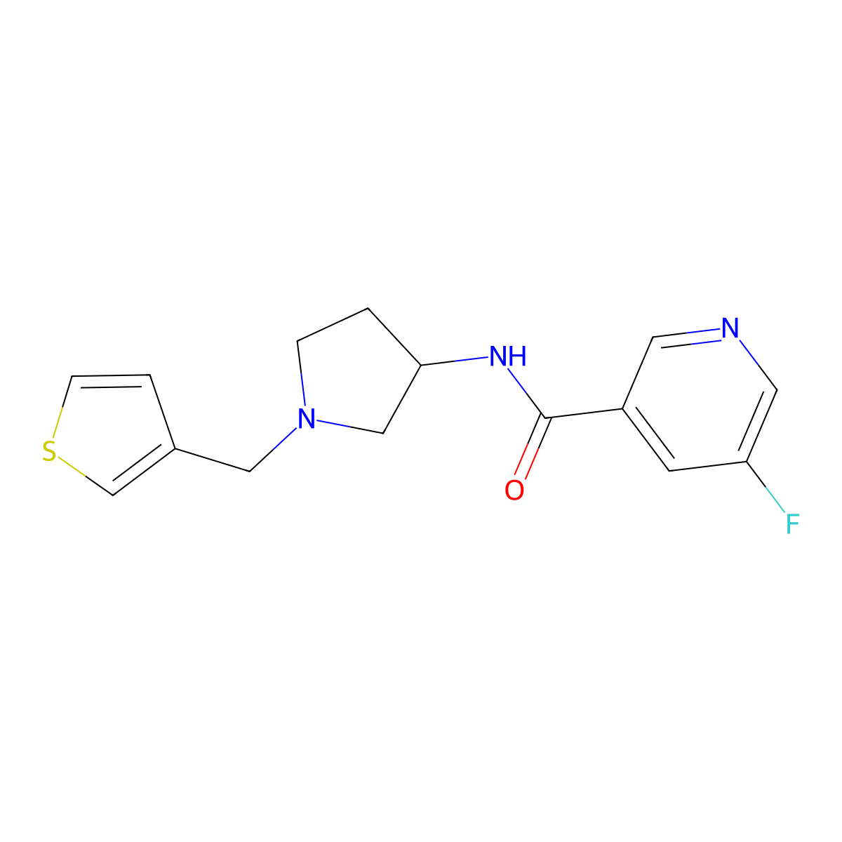 5-fluoro-N-{1-[(thiophen-3-yl)methyl]pyrrolidin-3-yl}pyridine-3-carboxamide molecular structure, CAS 2097920-30-2