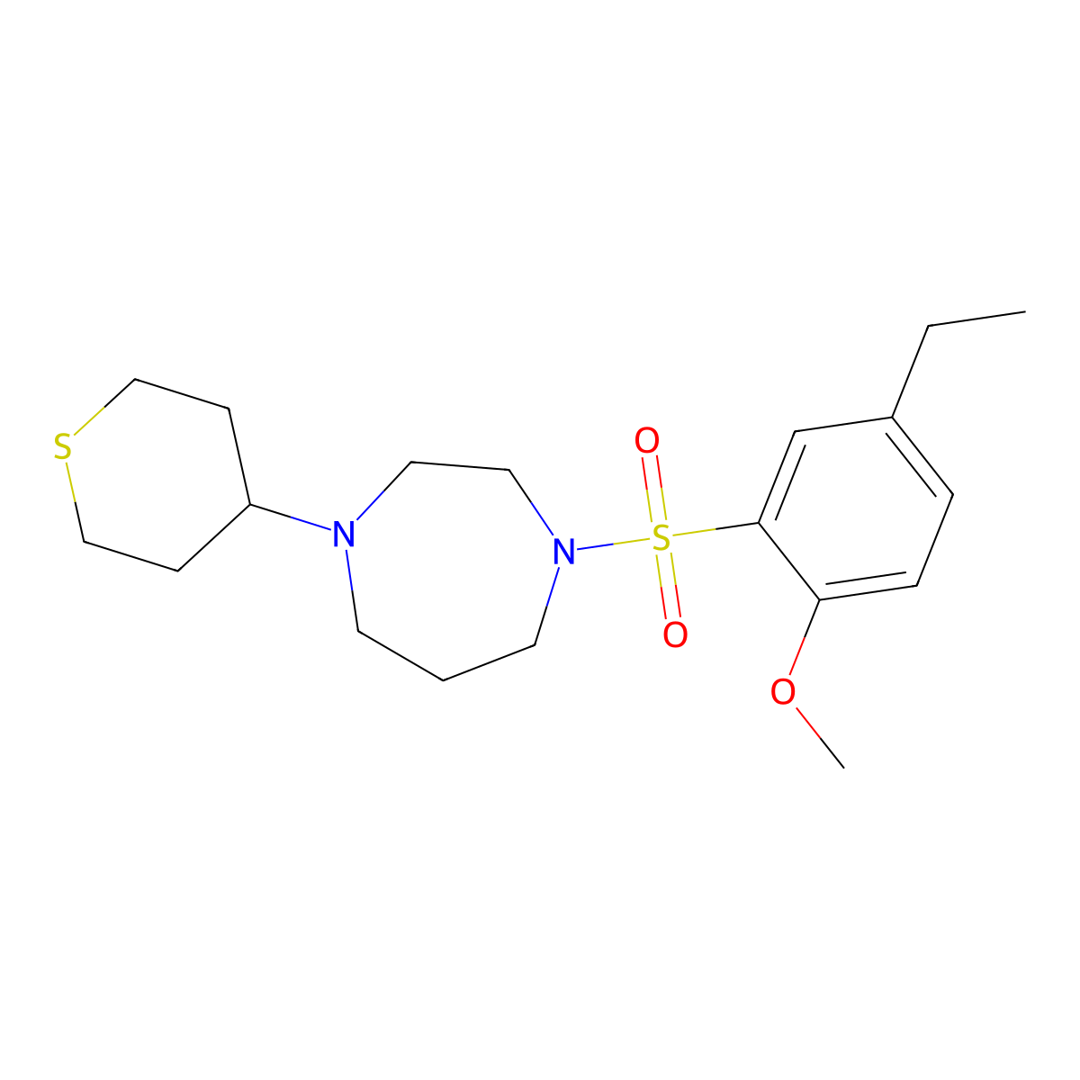 1-(5-Ethyl-2-methoxybenzenesulfonyl)-4-(thian-4-yl)-1,4-diazepane molecular structure, CAS 2097920-37-9