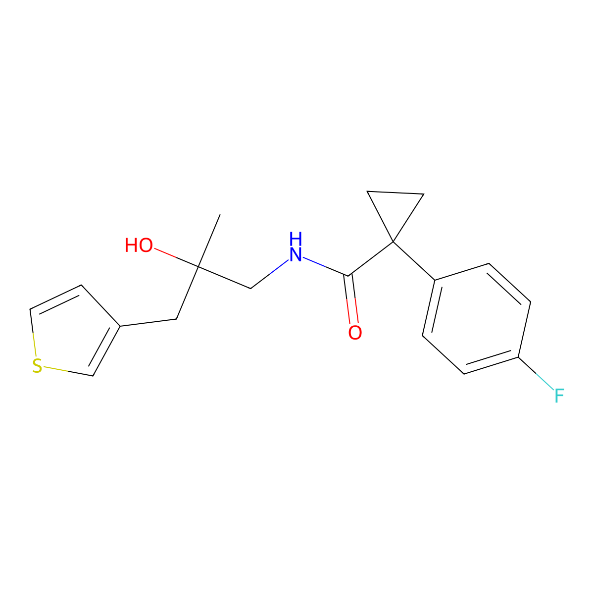 1-(4-fluorophenyl)-N-[2-hydroxy-2-methyl-3-(thiophen-3-yl)propyl]cyclopropane-1-carboxamide molecular structure, CAS 2097920-46-0