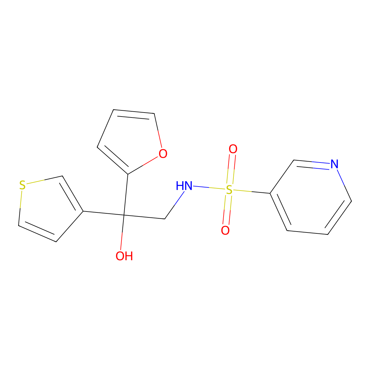 N-[2-(furan-2-yl)-2-hydroxy-2-(thiophen-3-yl)ethyl]pyridine-3-sulfonamide molecular structure, CAS 2097920-49-3