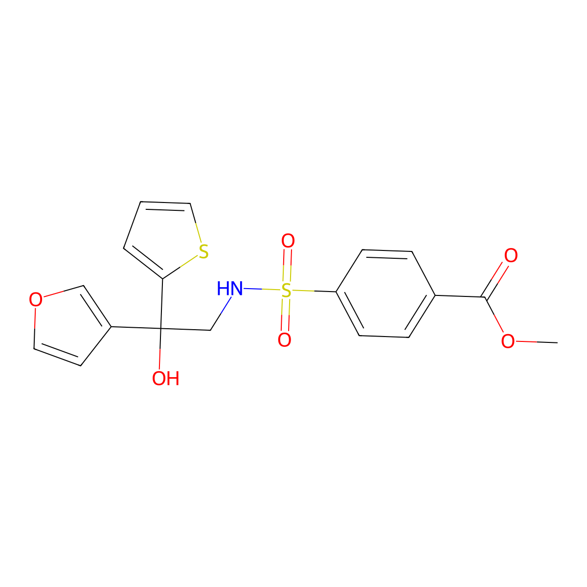 Methyl 4-{[2-(furan-3-yl)-2-hydroxy-2-(thiophen-2-yl)ethyl]sulfamoyl}benzoate molecular structure, CAS 2097920-51-7