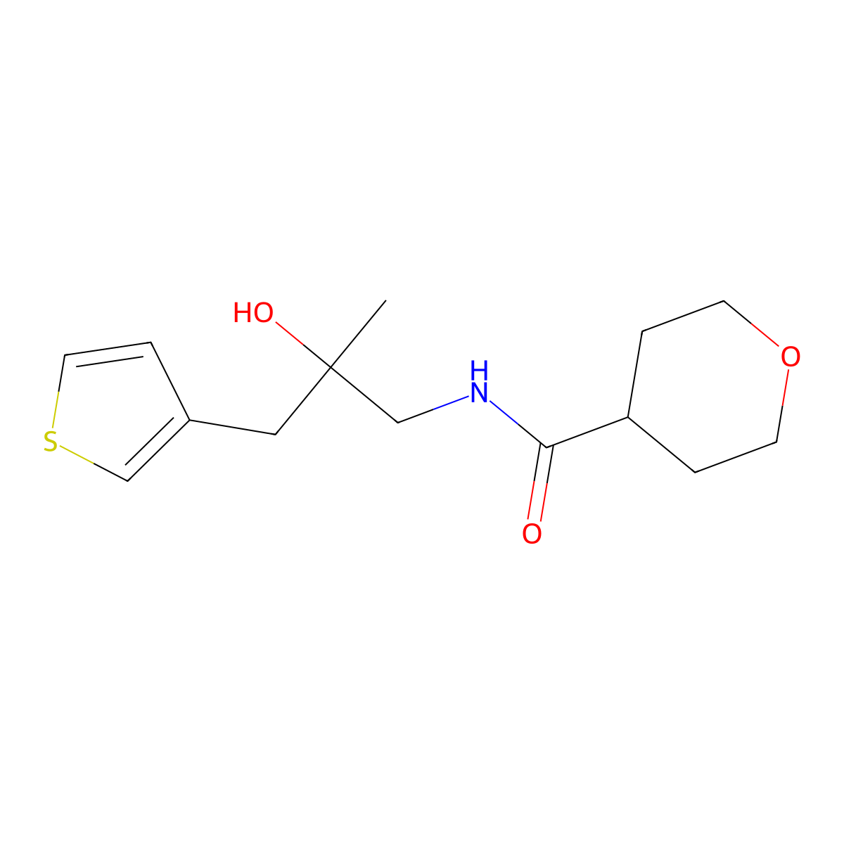 N-{2-hydroxy-2-[(thiophen-3-yl)methyl]propyl}oxane-4-carboxamide molecular structure, CAS 2097920-54-0