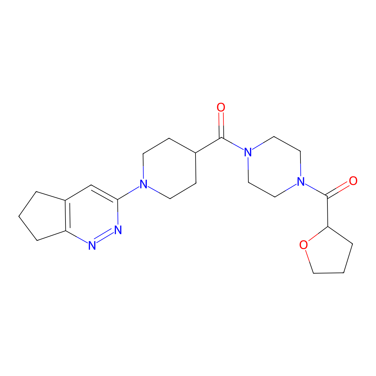 1-(1-{5H,6H,7H-cyclopenta[c]pyridazin-3-yl}piperidine-4-carbonyl)-4-(oxolane-2-carbonyl)piperazine molecular structure, CAS 2097920-55-1