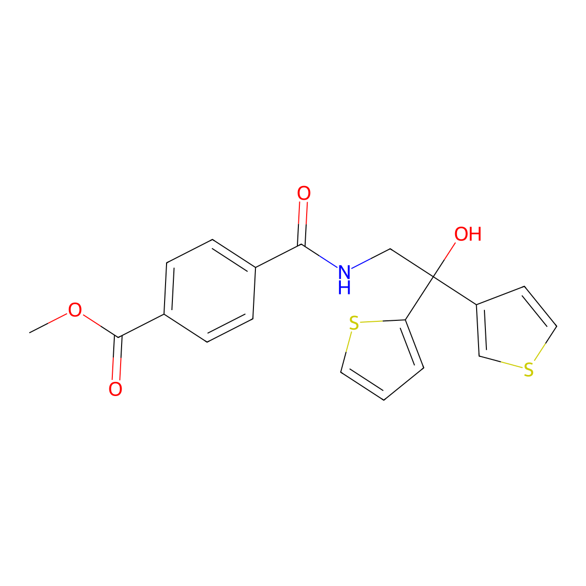 Methyl 4-{[2-hydroxy-2-(thiophen-2-yl)-2-(thiophen-3-yl)ethyl]carbamoyl}benzoate molecular structure, CAS 2097920-56-2