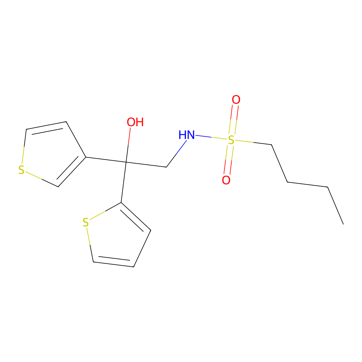 N-[2-hydroxy-2-(thiophen-2-yl)-2-(thiophen-3-yl)ethyl]butane-1-sulfonamide molecular structure, CAS 2097920-61-9