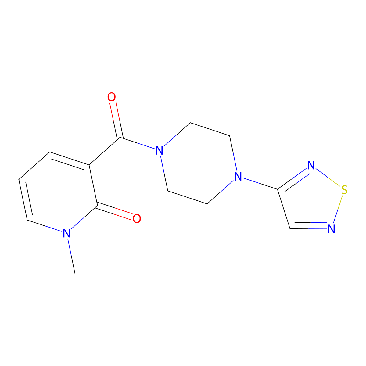1-Methyl-3-[4-(1,2,5-thiadiazol-3-yl)piperazine-1-carbonyl]-1,2-dihydropyridin-2-one molecular structure, CAS 2097920-62-0