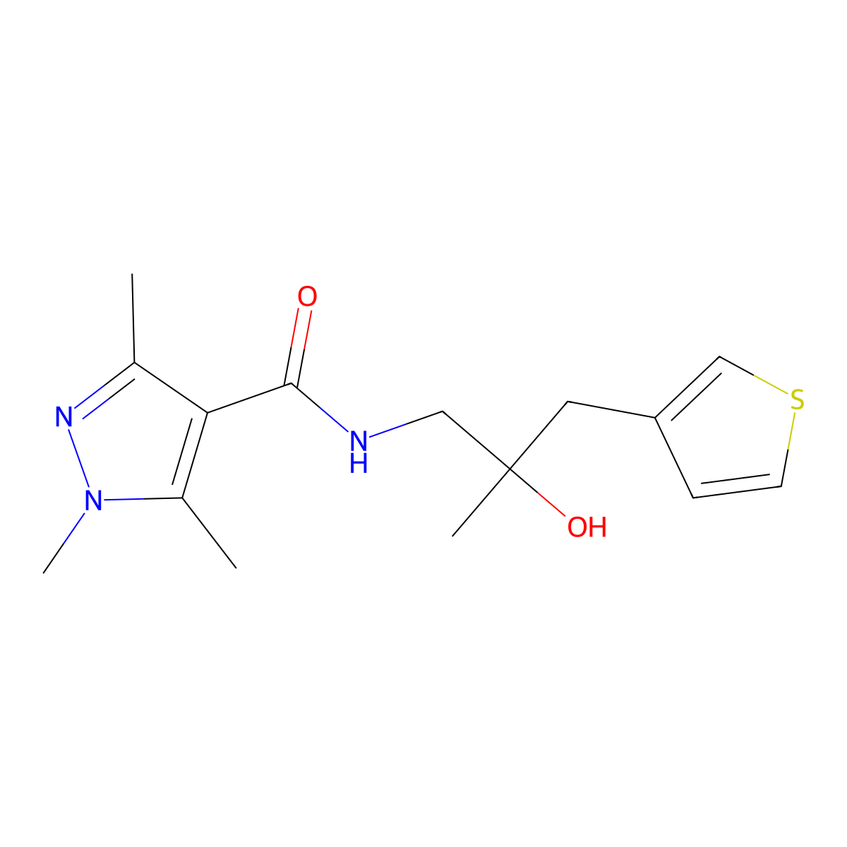N-[2-hydroxy-2-methyl-3-(thiophen-3-yl)propyl]-1,3,5-trimethyl-1H-pyrazole-4-carboxamide molecular structure, CAS 2097920-64-2