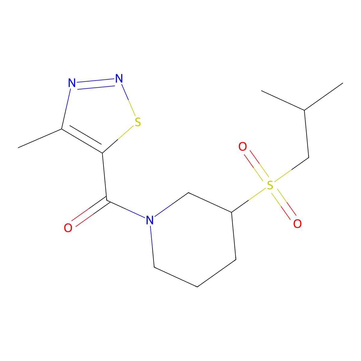 1-(4-Methyl-1,2,3-thiadiazole-5-carbonyl)-3-(2-methylpropanesulfonyl)piperidine molecular structure, CAS 2097920-65-3