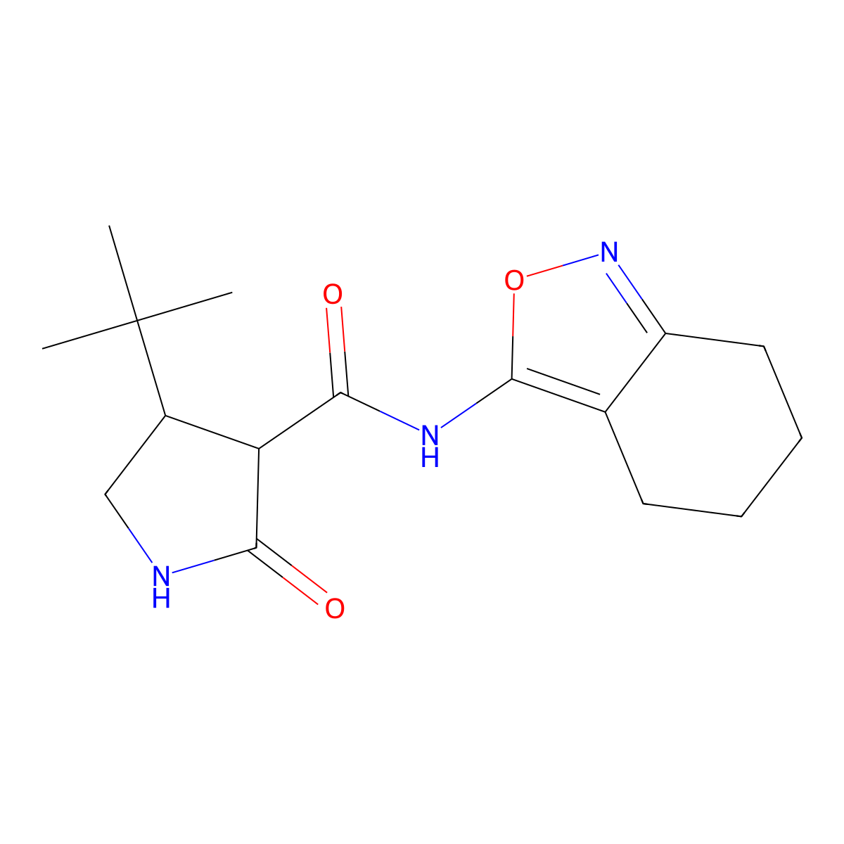 4-tert-butyl-2-oxo-N-(4,5,6,7-tetrahydro-2,1-benzoxazol-3-yl)pyrrolidine-3-carboxamide molecular structure, CAS 2097920-66-4