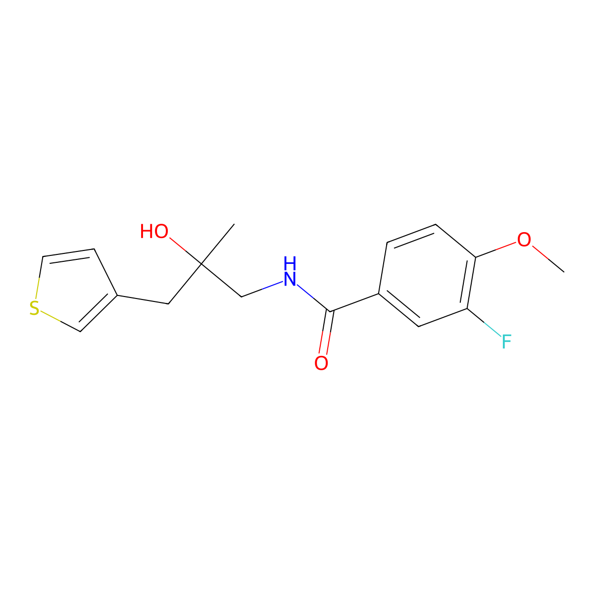 3-fluoro-N-{2-hydroxy-2-[(thiophen-3-yl)methyl]propyl}-4-methoxybenzamide molecular structure, CAS 2097920-70-0