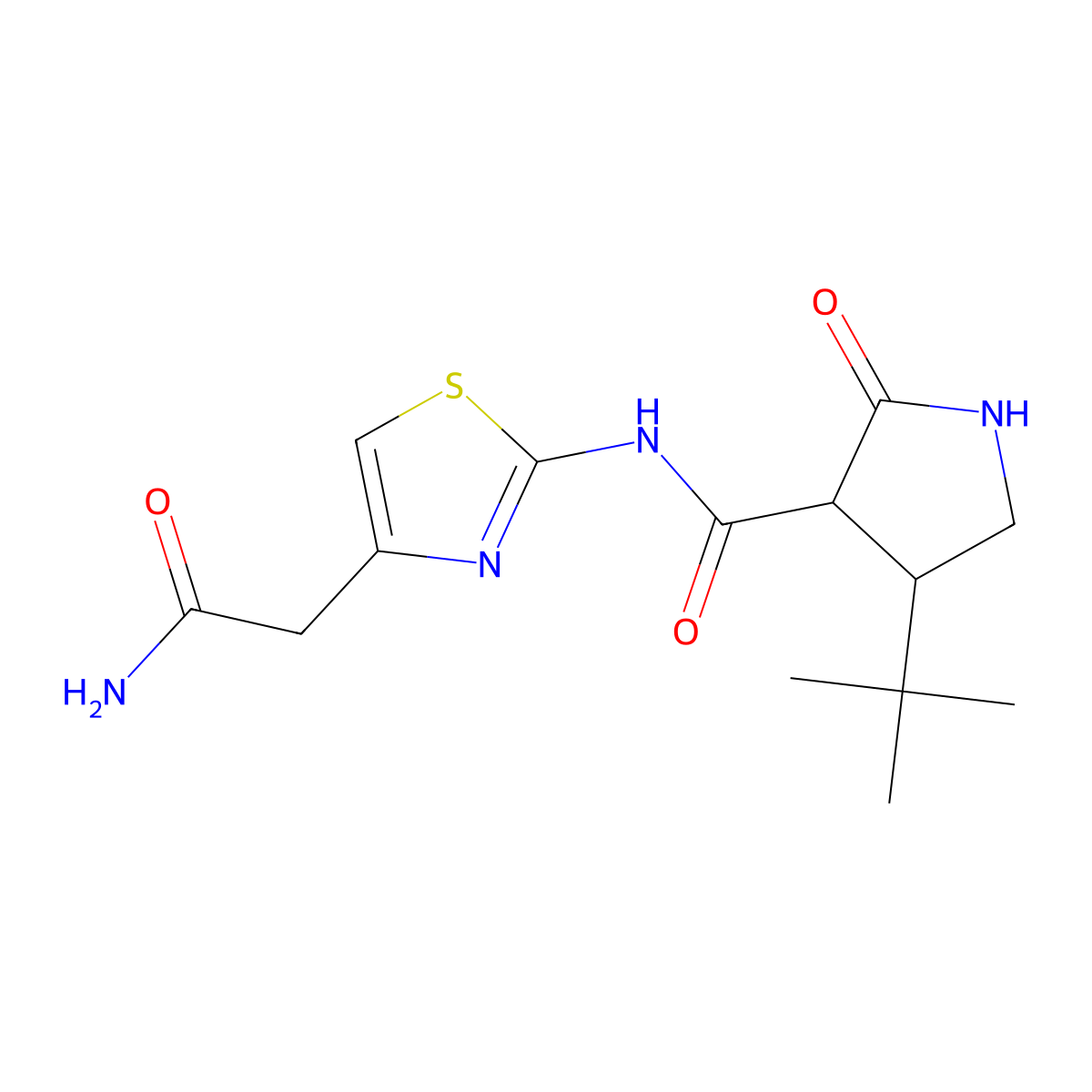4-tert-butyl-N-[4-(carbamoylmethyl)-1,3-thiazol-2-yl]-2-oxopyrrolidine-3-carboxamide molecular structure, CAS 2097920-79-9