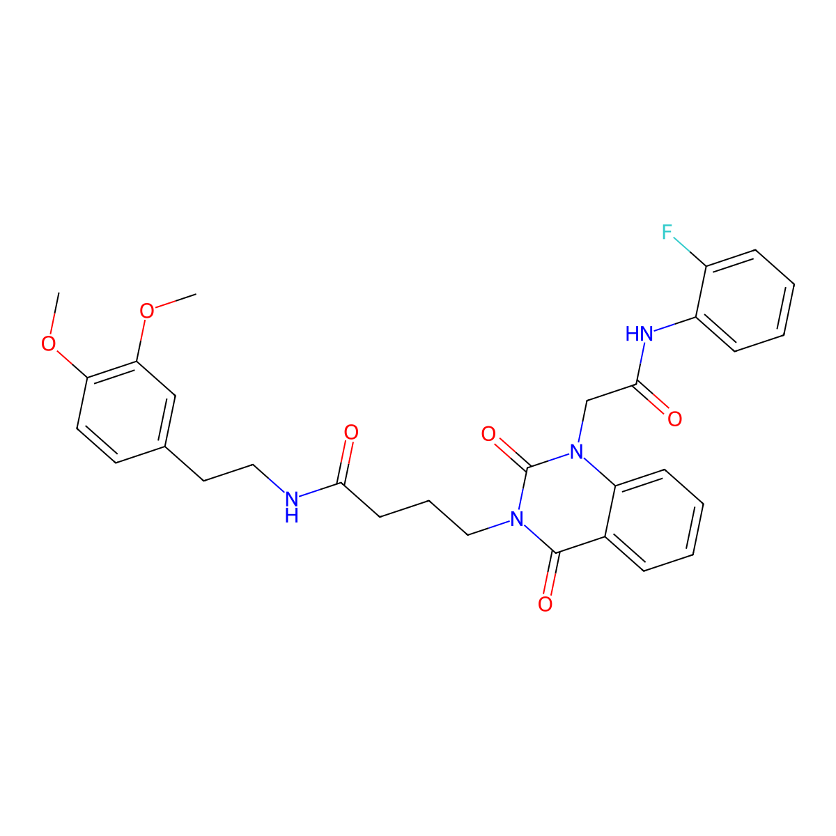 N-[2-(3,4-dimethoxyphenyl)ethyl]-4-(1-{[(2-fluorophenyl)carbamoyl]methyl}-2,4-dioxo-1,2,3,4-tetrahydroquinazolin-3-yl)butanamide molecular structure, CAS 2097920-80-2