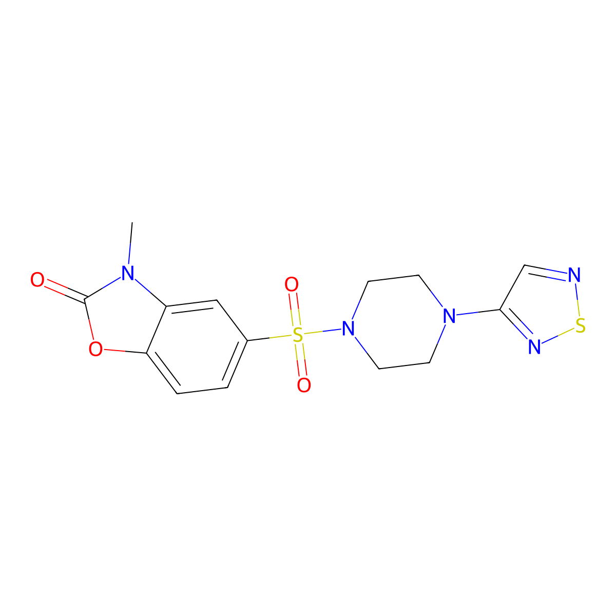 3-Methyl-5-{[4-(1,2,5-thiadiazol-3-yl)piperazin-1-yl]sulfonyl}-2,3-dihydro-1,3-benzoxazol-2-one molecular structure, CAS 2097920-82-4