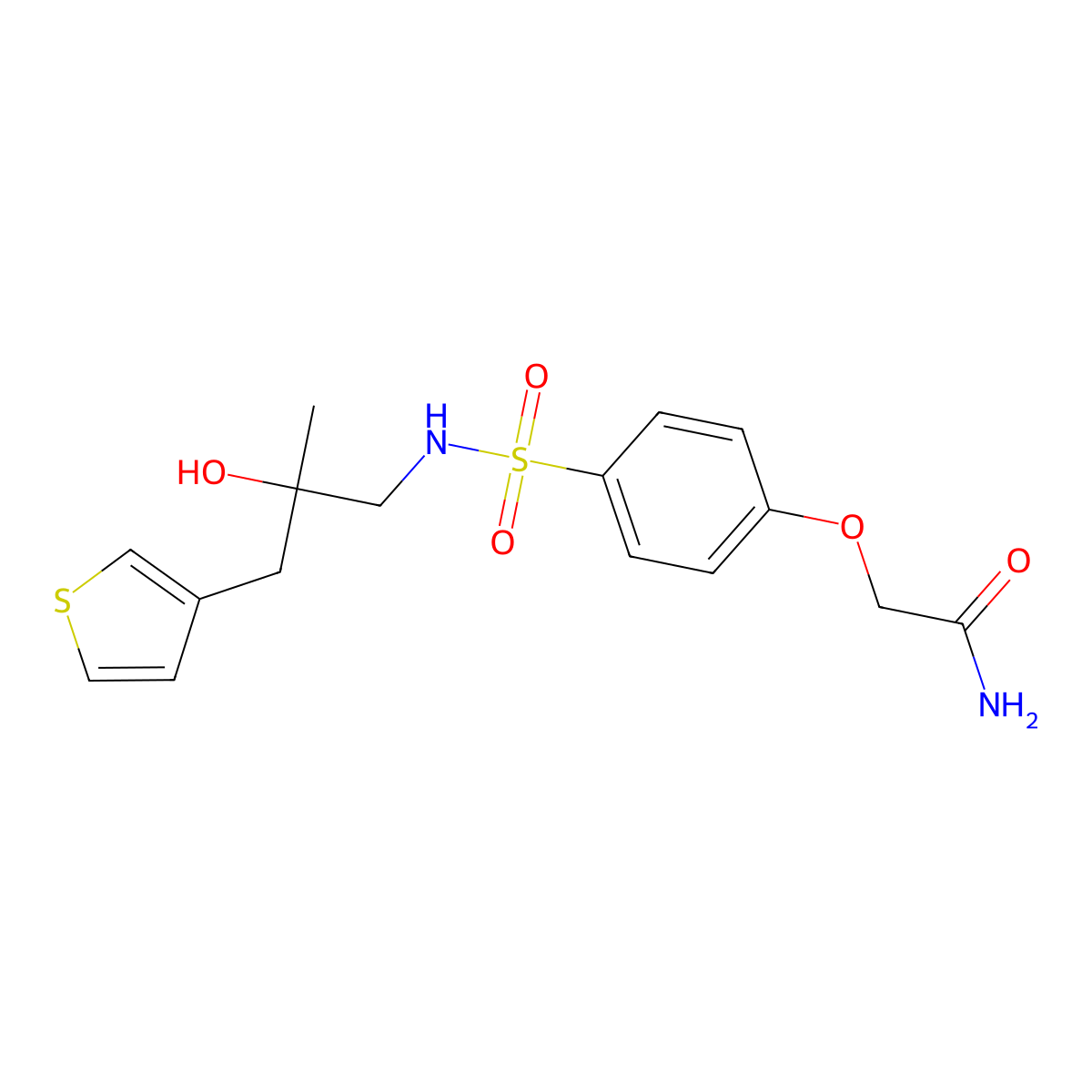 2-[4-({2-Hydroxy-2-[(thiophen-3-yl)methyl]propyl}sulfamoyl)phenoxy]acetamide molecular structure, CAS 2097920-89-1
