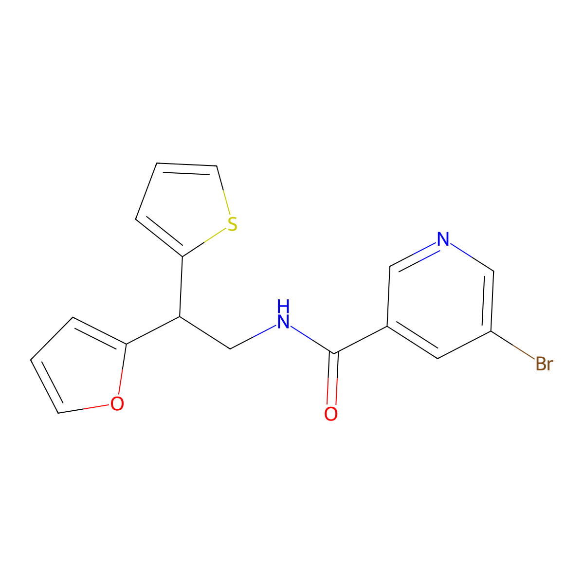 5-bromo-N-[2-(furan-2-yl)-2-(thiophen-2-yl)ethyl]pyridine-3-carboxamide molecular structure, CAS 2097920-94-8