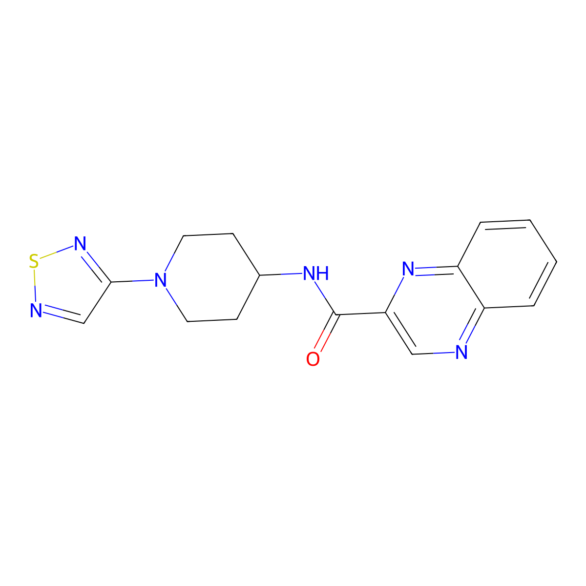 N-[1-(1,2,5-thiadiazol-3-yl)piperidin-4-yl]quinoxaline-2-carboxamide molecular structure, CAS 2097920-98-2