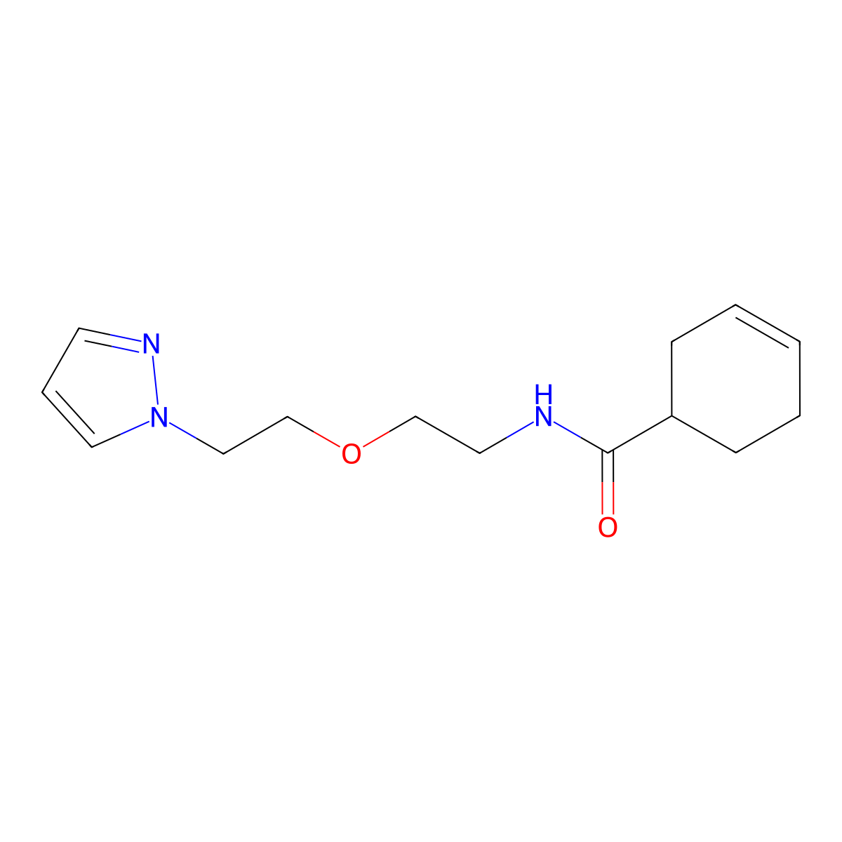 N-{2-[2-(1H-pyrazol-1-yl)ethoxy]ethyl}cyclohex-3-ene-1-carboxamide molecular structure, CAS 2097921-04-3