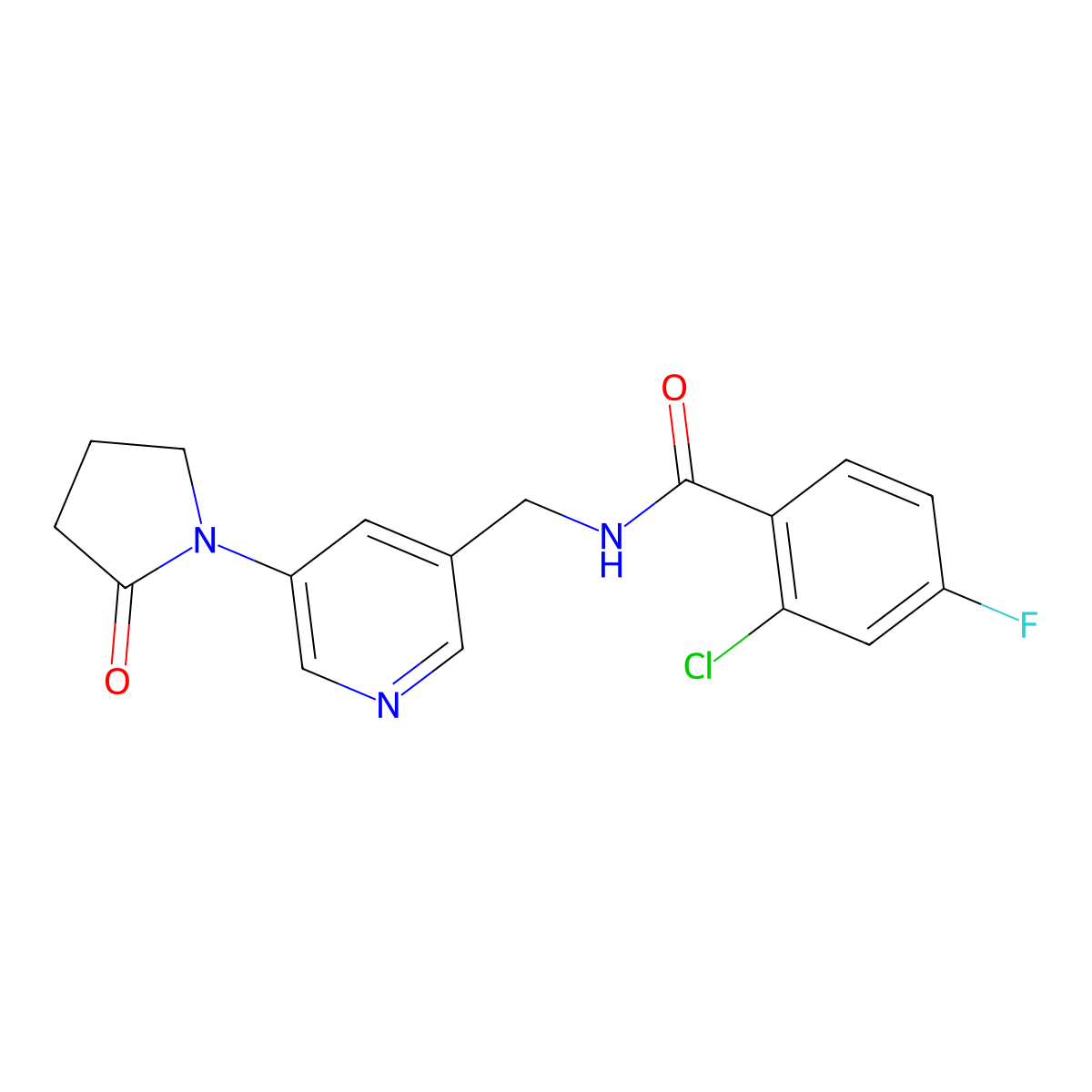 2-chloro-4-fluoro-N-{[5-(2-oxopyrrolidin-1-yl)pyridin-3-yl]methyl}benzamide molecular structure, CAS 2097921-05-4