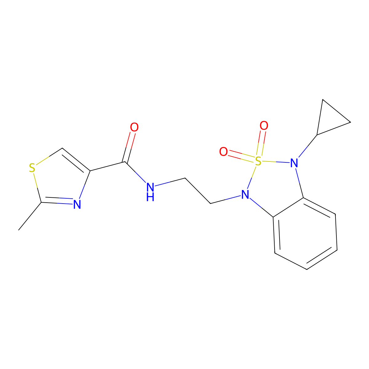 N-[2-(3-cyclopropyl-2,2-dioxo-1,3-dihydro-2lambda6,1,3-benzothiadiazol-1-yl)ethyl]-2-methyl-1,3-thiazole-4-carboxamide molecular structure, CAS 2097921-06-5