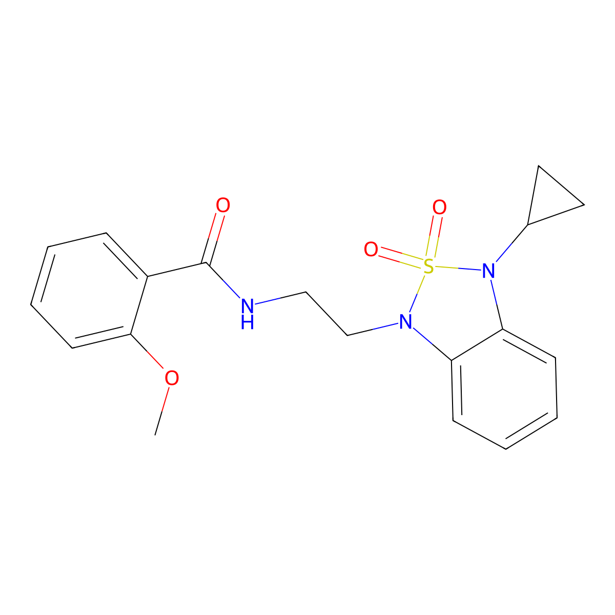 N-[2-(3-cyclopropyl-2,2-dioxo-1,3-dihydro-2lambda6,1,3-benzothiadiazol-1-yl)ethyl]-2-methoxybenzamide molecular structure, CAS 2097921-08-7
