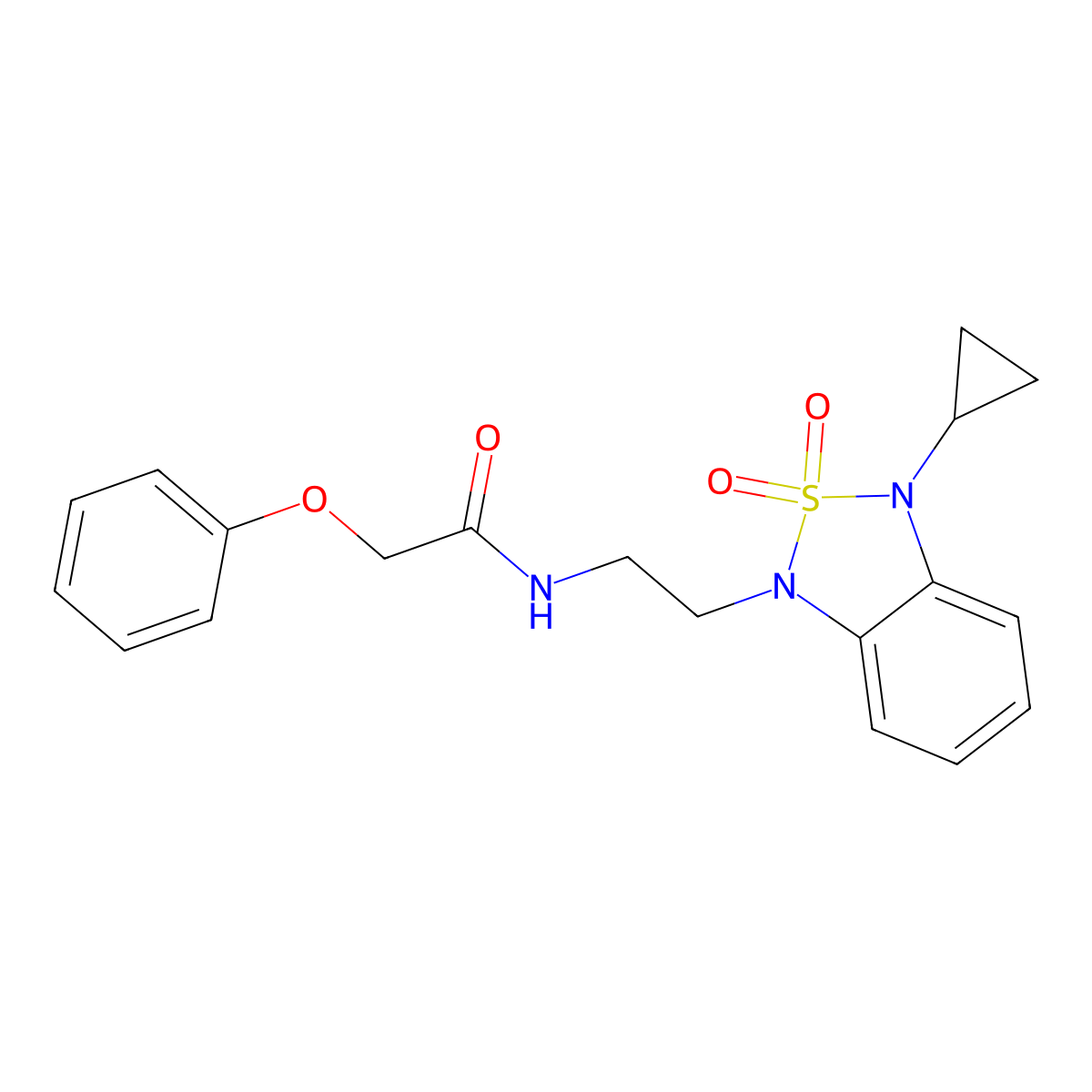 N-[2-(3-cyclopropyl-2,2-dioxo-1,3-dihydro-2lambda6,1,3-benzothiadiazol-1-yl)ethyl]-2-phenoxyacetamide molecular structure, CAS 2097921-10-1