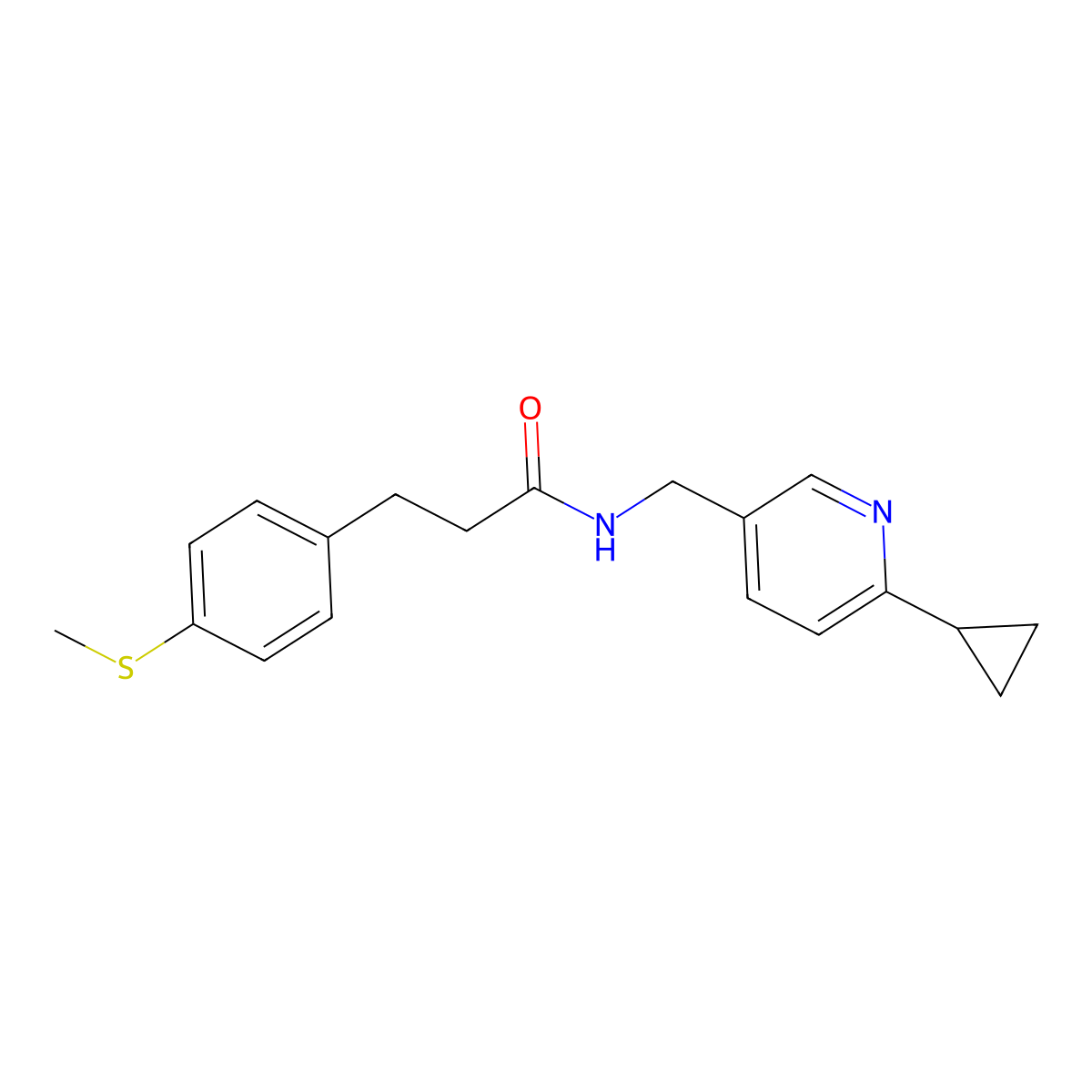 N-[(6-cyclopropylpyridin-3-yl)methyl]-3-[4-(methylsulfanyl)phenyl]propanamide molecular structure, CAS 2097921-12-3