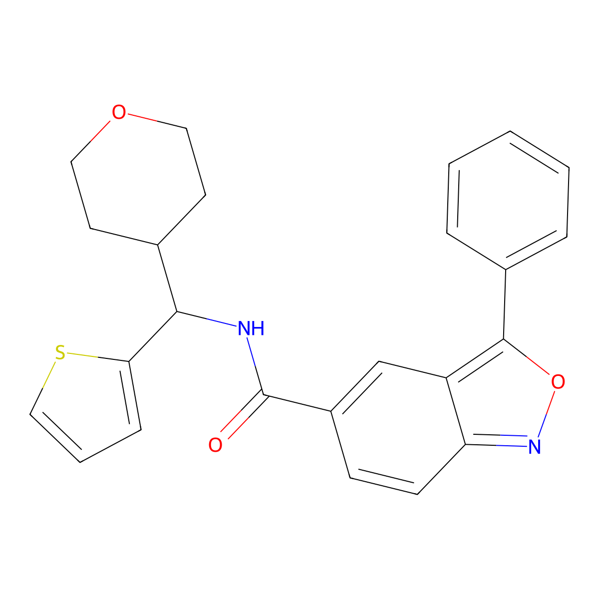 N-[(oxan-4-yl)(thiophen-2-yl)methyl]-3-phenyl-2,1-benzoxazole-5-carboxamide molecular structure, CAS 2097921-13-4