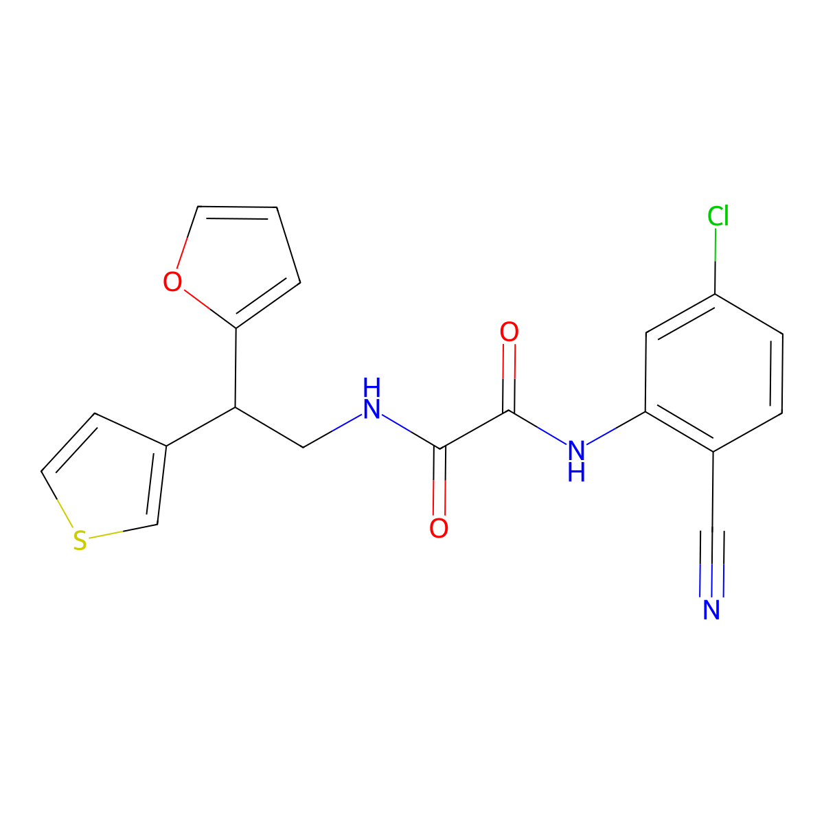 N'-(5-chloro-2-cyanophenyl)-N-[2-(furan-2-yl)-2-(thiophen-3-yl)ethyl]ethanediamide molecular structure, CAS 2097921-16-7