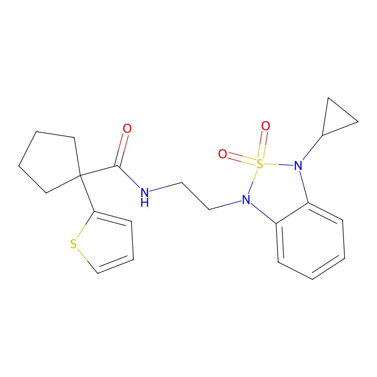 N-[2-(3-cyclopropyl-2,2-dioxo-1,3-dihydro-2lambda6,1,3-benzothiadiazol-1-yl)ethyl]-1-(thiophen-2-yl)cyclopentane-1-carboxamide molecular structure, CAS 2097921-17-8