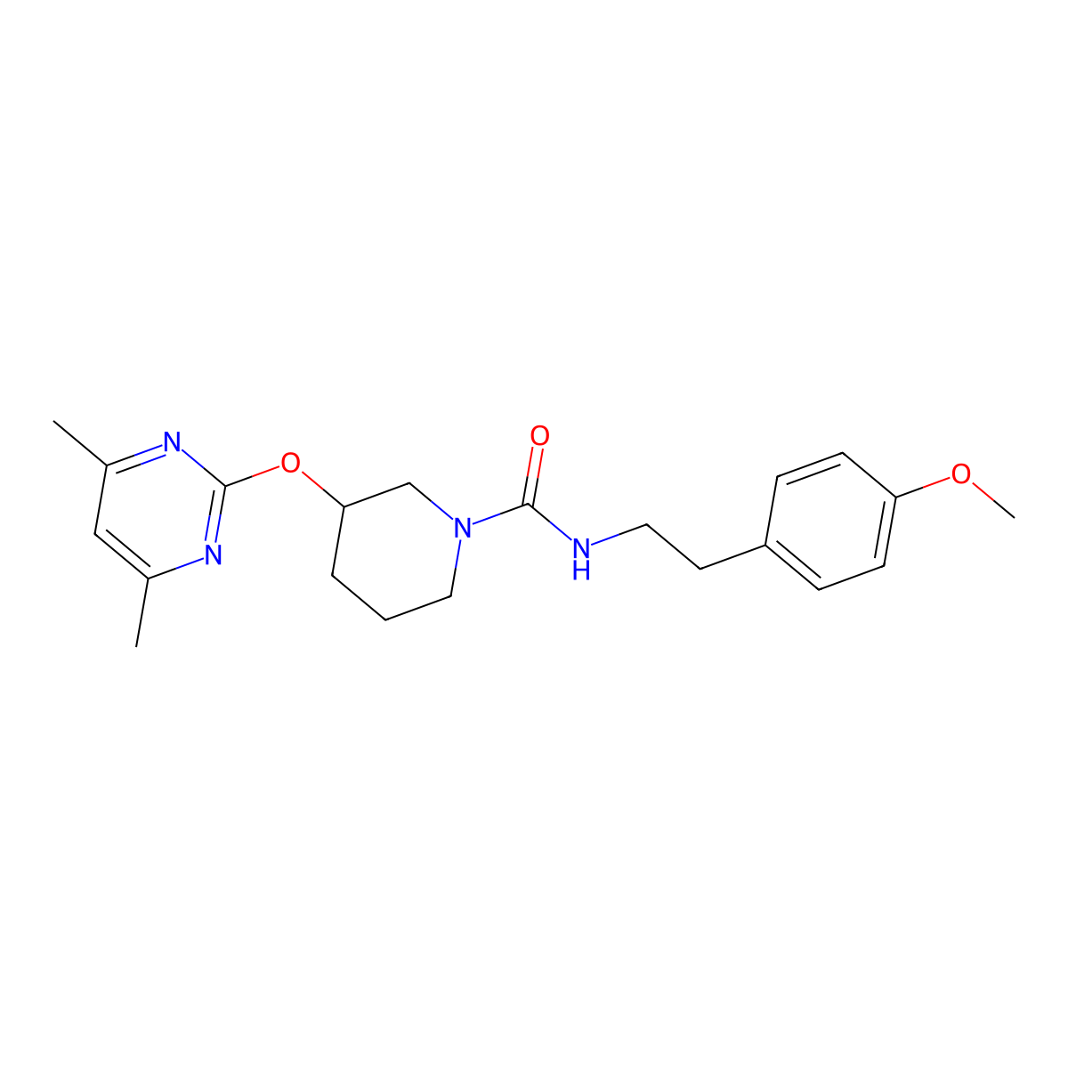 3-((4,6-dimethylpyrimidin-2-yl)oxy)-N-(4-methoxyphenethyl)piperidine-1-carboxamide molecular structure, CAS 2097921-20-3
