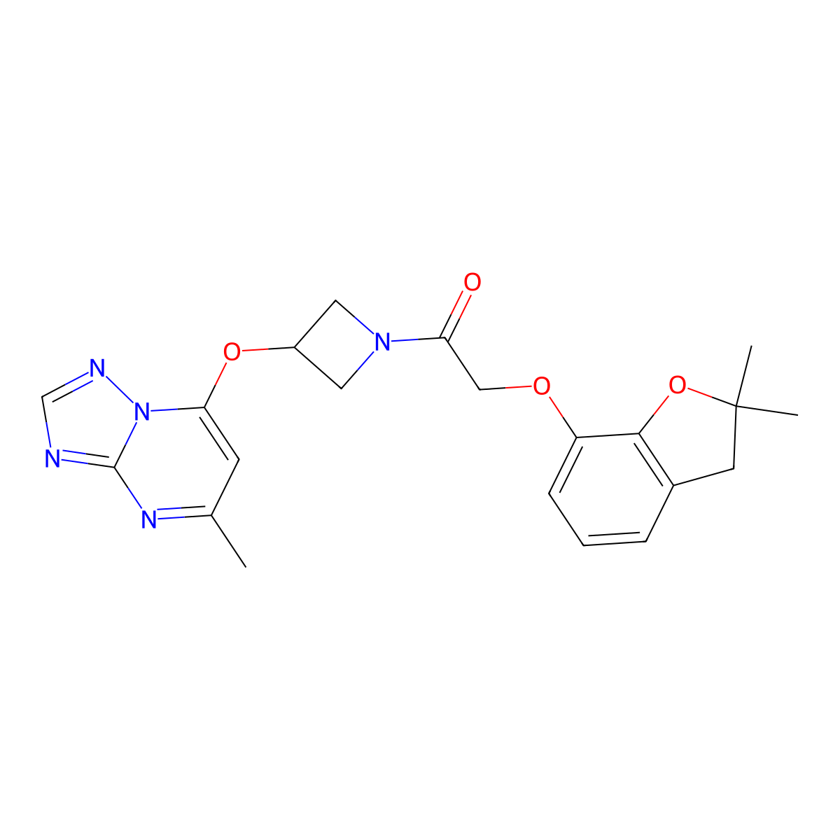 2-[(2,2-Dimethyl-2,3-dihydro-1-benzofuran-7-yl)oxy]-1-[3-({5-methyl-[1,2,4]triazolo[1,5-a]pyrimidin-7-yl}oxy)azetidin-1-yl]ethan-1-one molecular structure, CAS 2097921-23-6