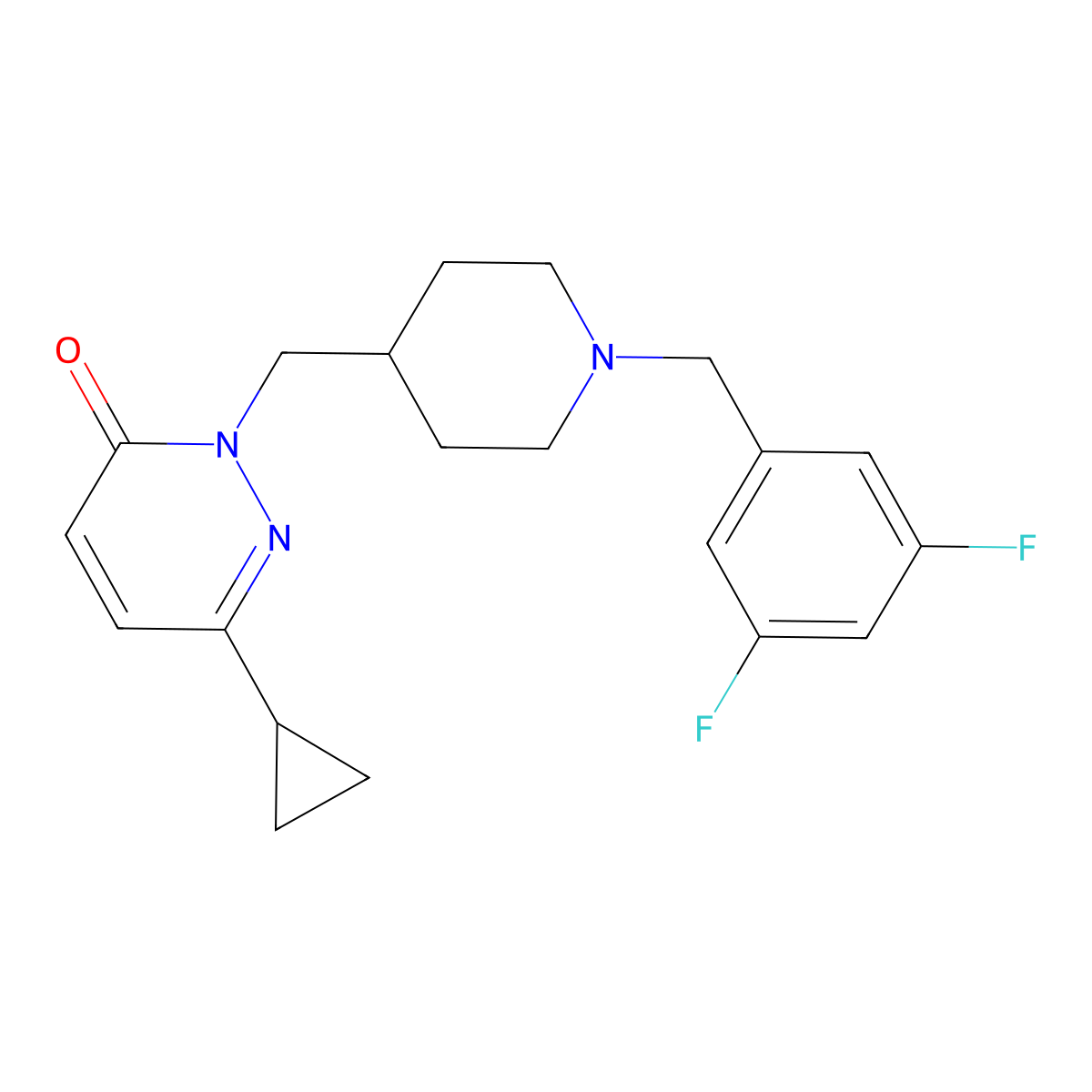 6-Cyclopropyl-2-({1-[(3,5-difluorophenyl)methyl]piperidin-4-yl}methyl)-2,3-dihydropyridazin-3-one molecular structure, CAS 2097921-25-8
