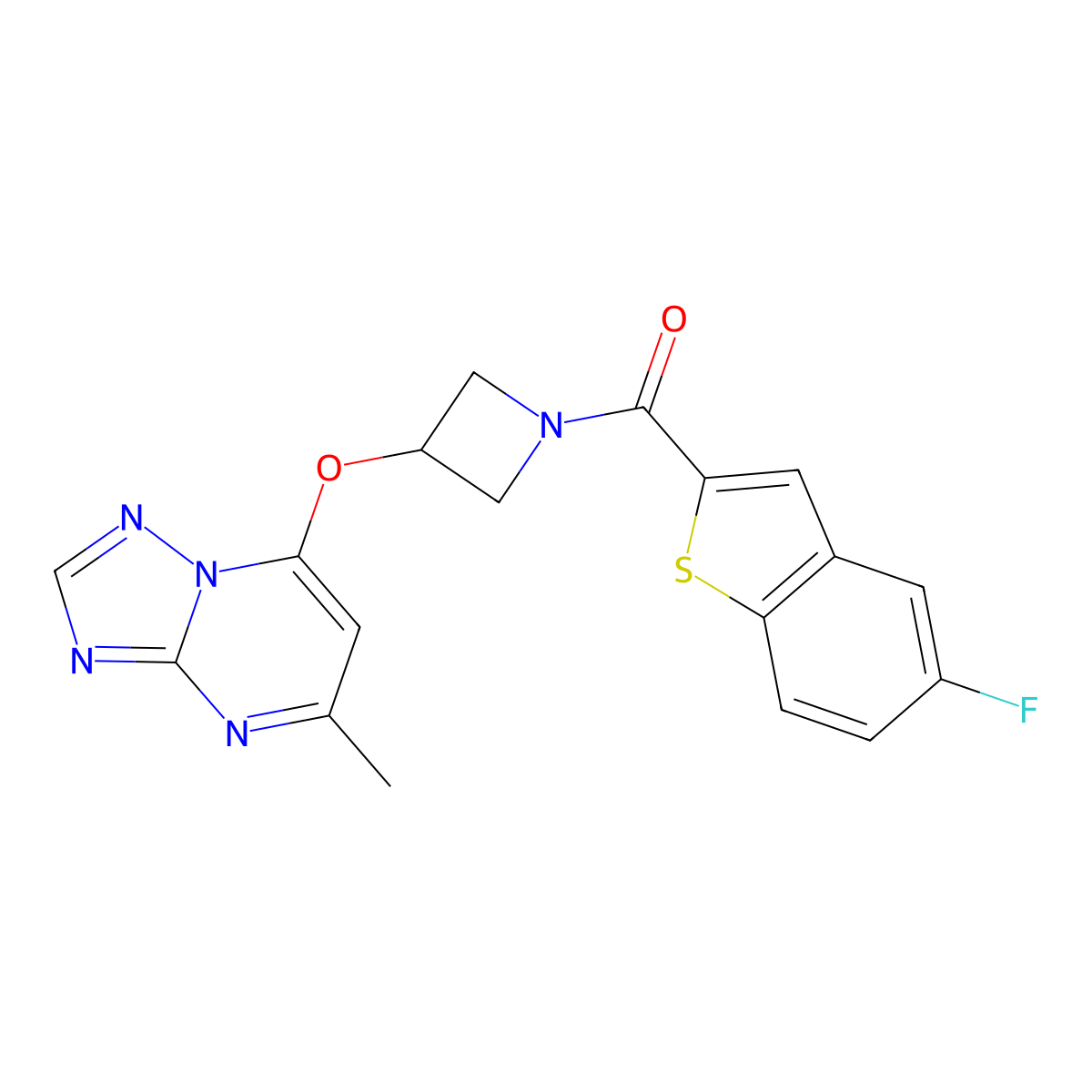 1-(5-Fluoro-1-benzothiophene-2-carbonyl)-3-({5-methyl-[1,2,4]triazolo[1,5-a]pyrimidin-7-yl}oxy)azetidine molecular structure, CAS 2097921-26-9