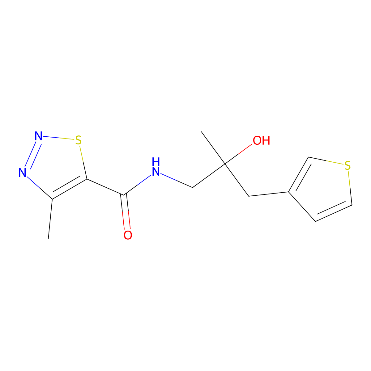 N-[2-hydroxy-2-methyl-3-(thiophen-3-yl)propyl]-4-methyl-1,2,3-thiadiazole-5-carboxamide molecular structure, CAS 2097921-27-0