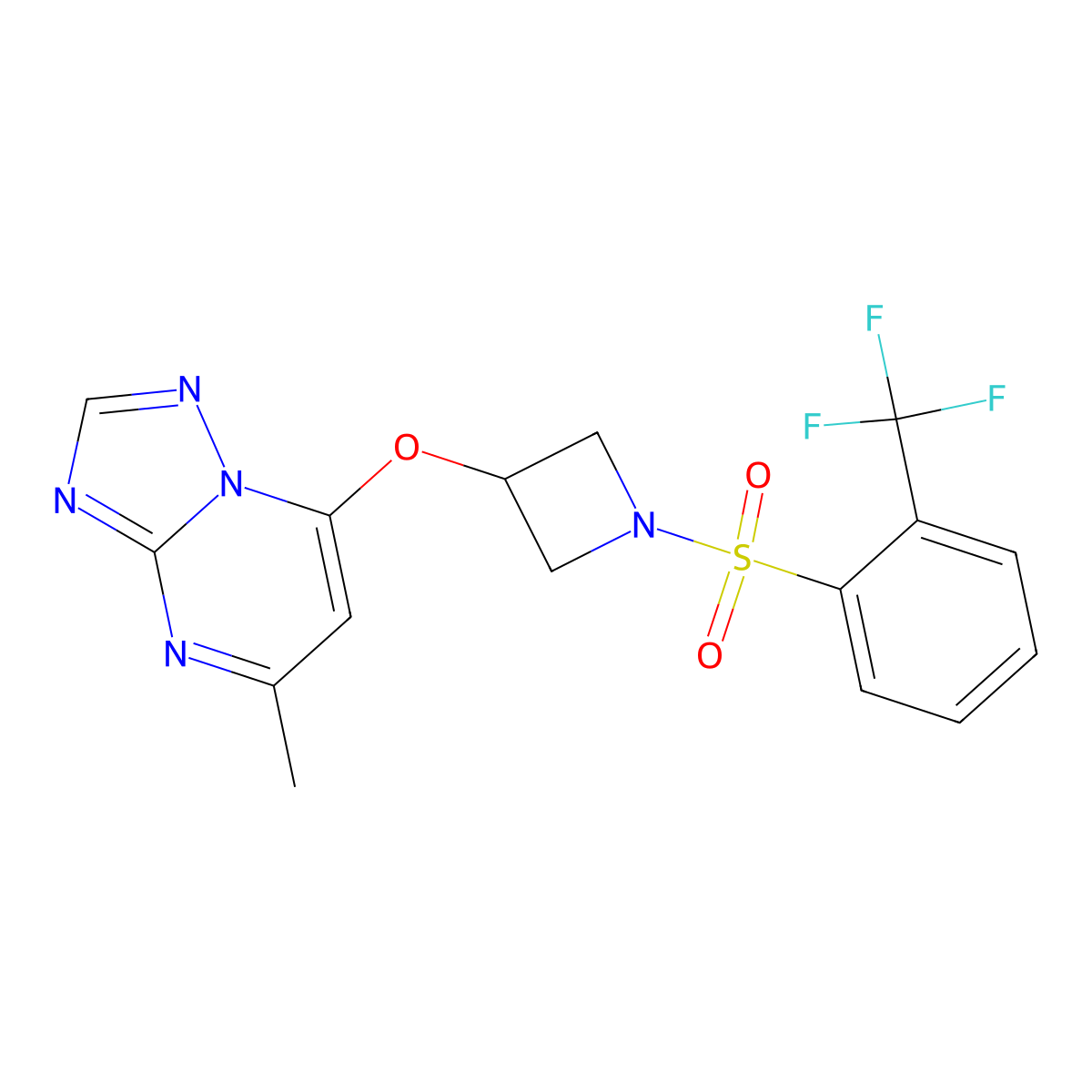 3-({5-Methyl-[1,2,4]triazolo[1,5-a]pyrimidin-7-yl}oxy)-1-[2-(trifluoromethyl)benzenesulfonyl]azetidine molecular structure, CAS 2097921-28-1