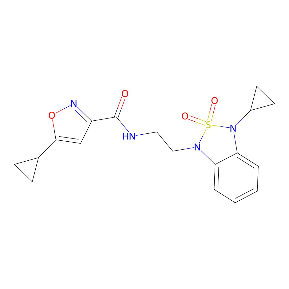 5-cyclopropyl-N-[2-(3-cyclopropyl-2,2-dioxo-1,3-dihydro-2lambda6,1,3-benzothiadiazol-1-yl)ethyl]-1,2-oxazole-3-carboxamide molecular structure, CAS 2097921-32-7