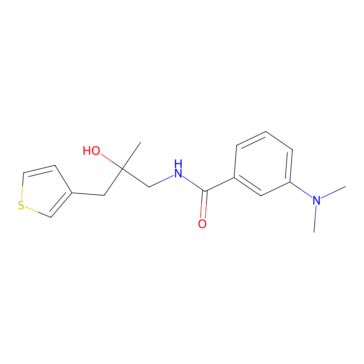 3-(dimethylamino)-N-{2-hydroxy-2-[(thiophen-3-yl)methyl]propyl}benzamide molecular structure, CAS 2097921-36-1