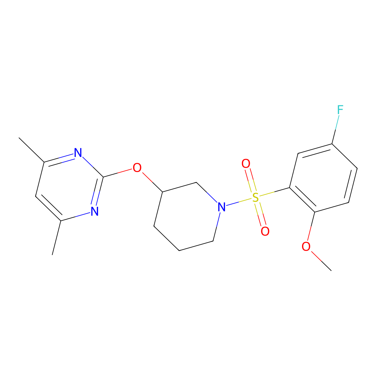 2-((1-((5-Fluoro-2-methoxyphenyl)sulfonyl)piperidin-3-yl)oxy)-4,6-dimethylpyrimidine molecular structure, CAS 2097921-38-3