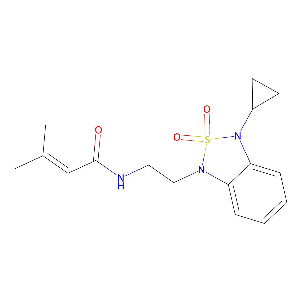 N-[2-(3-cyclopropyl-2,2-dioxo-1,3-dihydro-2lambda6,1,3-benzothiadiazol-1-yl)ethyl]-3-methylbut-2-enamide molecular structure, CAS 2097921-39-4