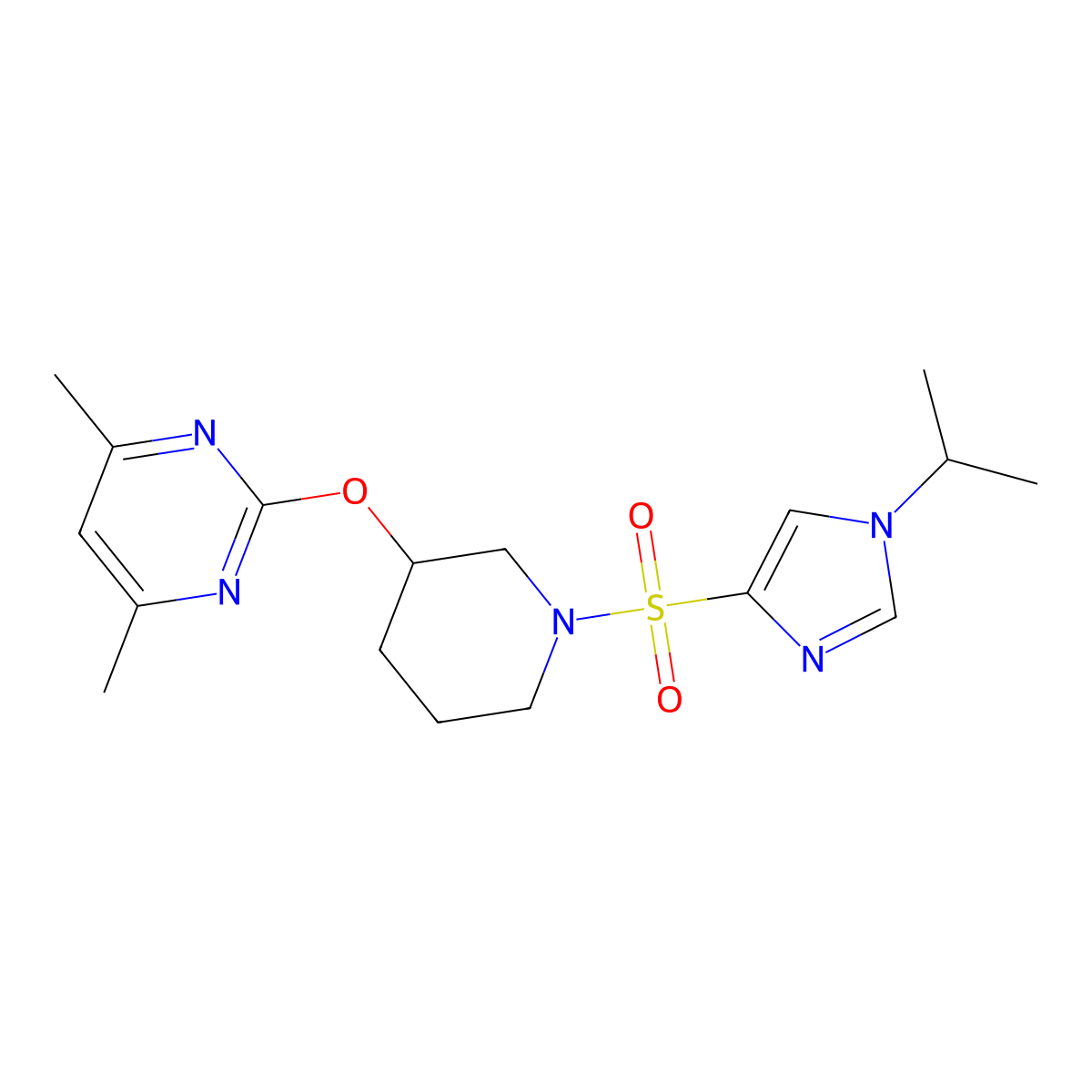 2-((1-((1-isopropyl-1H-imidazol-4-yl)sulfonyl)piperidin-3-yl)oxy)-4,6-dimethylpyrimidine molecular structure, CAS 2097921-43-0