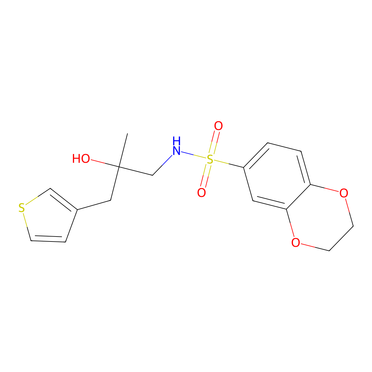 N-{2-hydroxy-2-[(thiophen-3-yl)methyl]propyl}-2,3-dihydro-1,4-benzodioxine-6-sulfonamide molecular structure, CAS 2097921-51-0