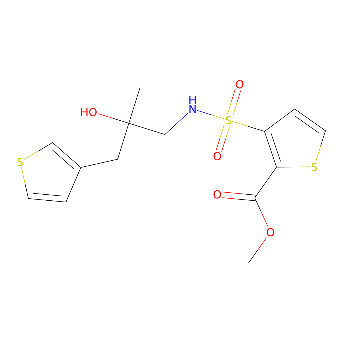 Methyl 3-{[2-hydroxy-2-methyl-3-(thiophen-3-yl)propyl]sulfamoyl}thiophene-2-carboxylate molecular structure, CAS 2097921-52-1