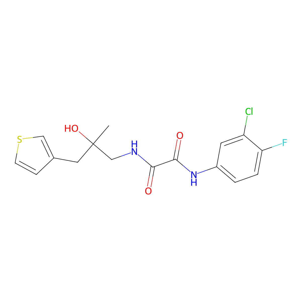 N'-(3-chloro-4-fluorophenyl)-N-{2-hydroxy-2-[(thiophen-3-yl)methyl]propyl}ethanediamide molecular structure, CAS 2097921-58-7